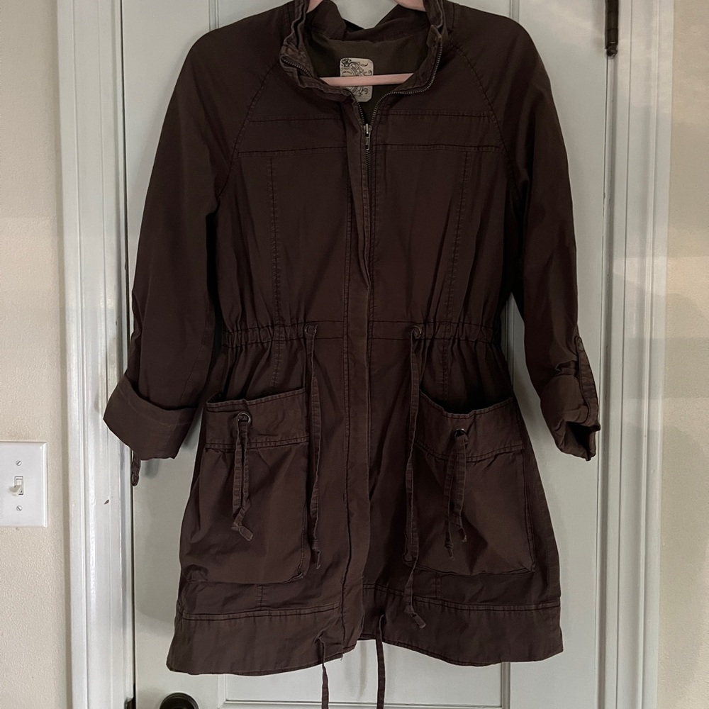 Tulle Brown Utility Jacket with adjustable Waist and Sleeves